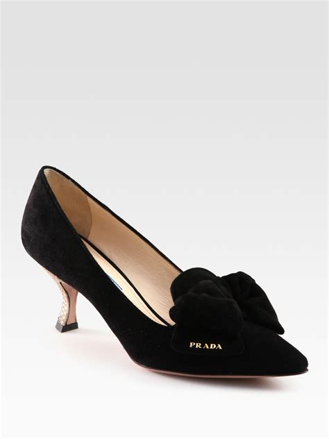 prada suede bow ballerina flat black|prada women's pumps.